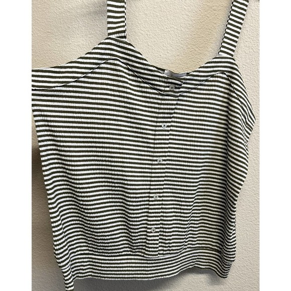 Loft Outlet XL Green Cream Striped Tank Top Button Detail Linen Blend Women NEW - Picture 3 of 10